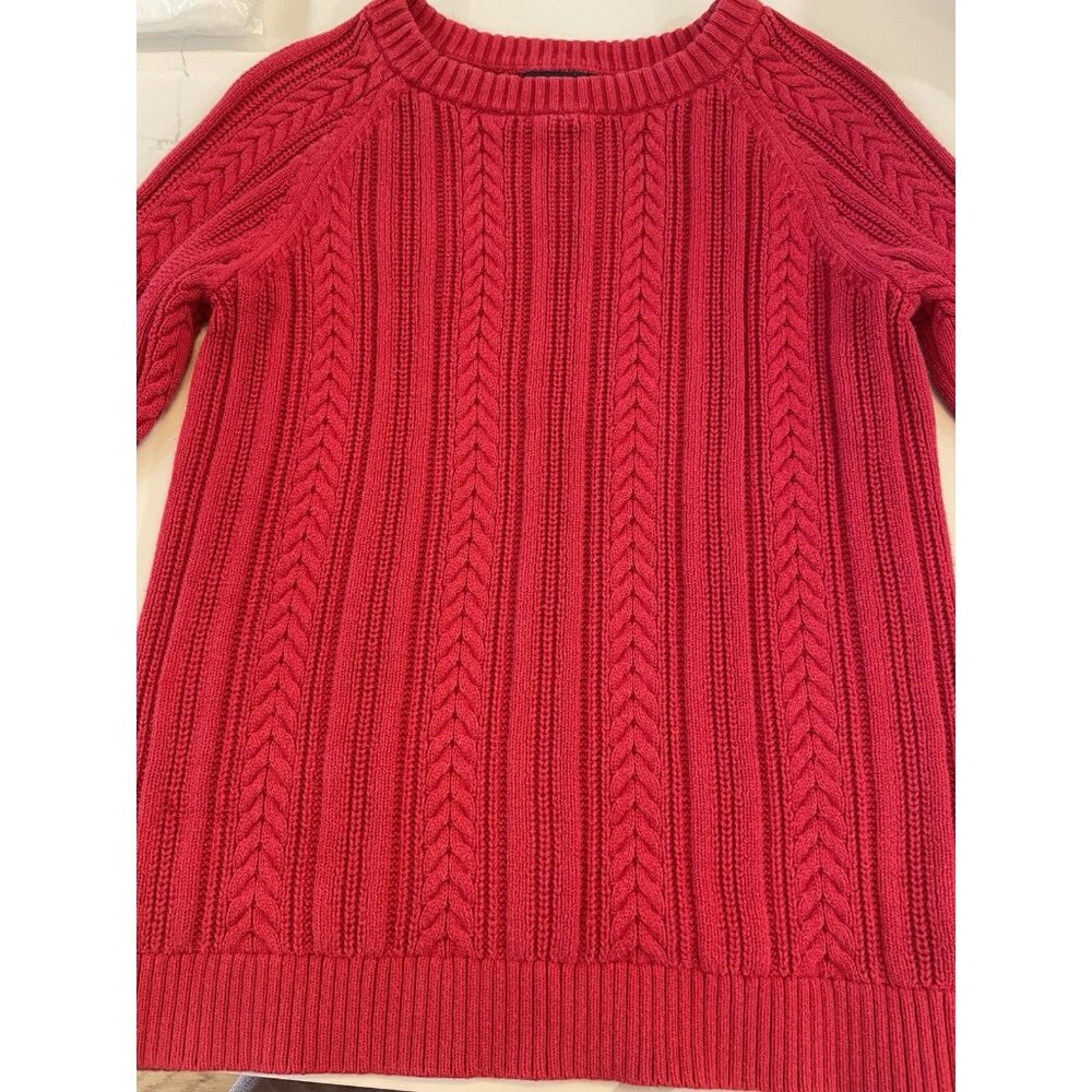 Women’s  Lands’ End Drifter Red Chunky‎ Cable Knit Sweater Size Small